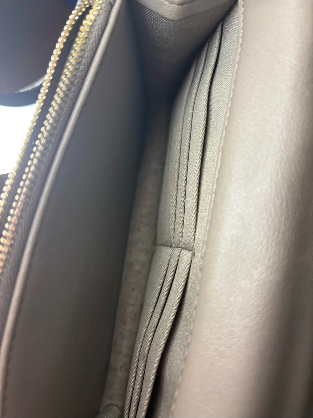 BCBG Paris Taupe Quilted Crossbody Bag Gold Chain Wallet Purse WOC